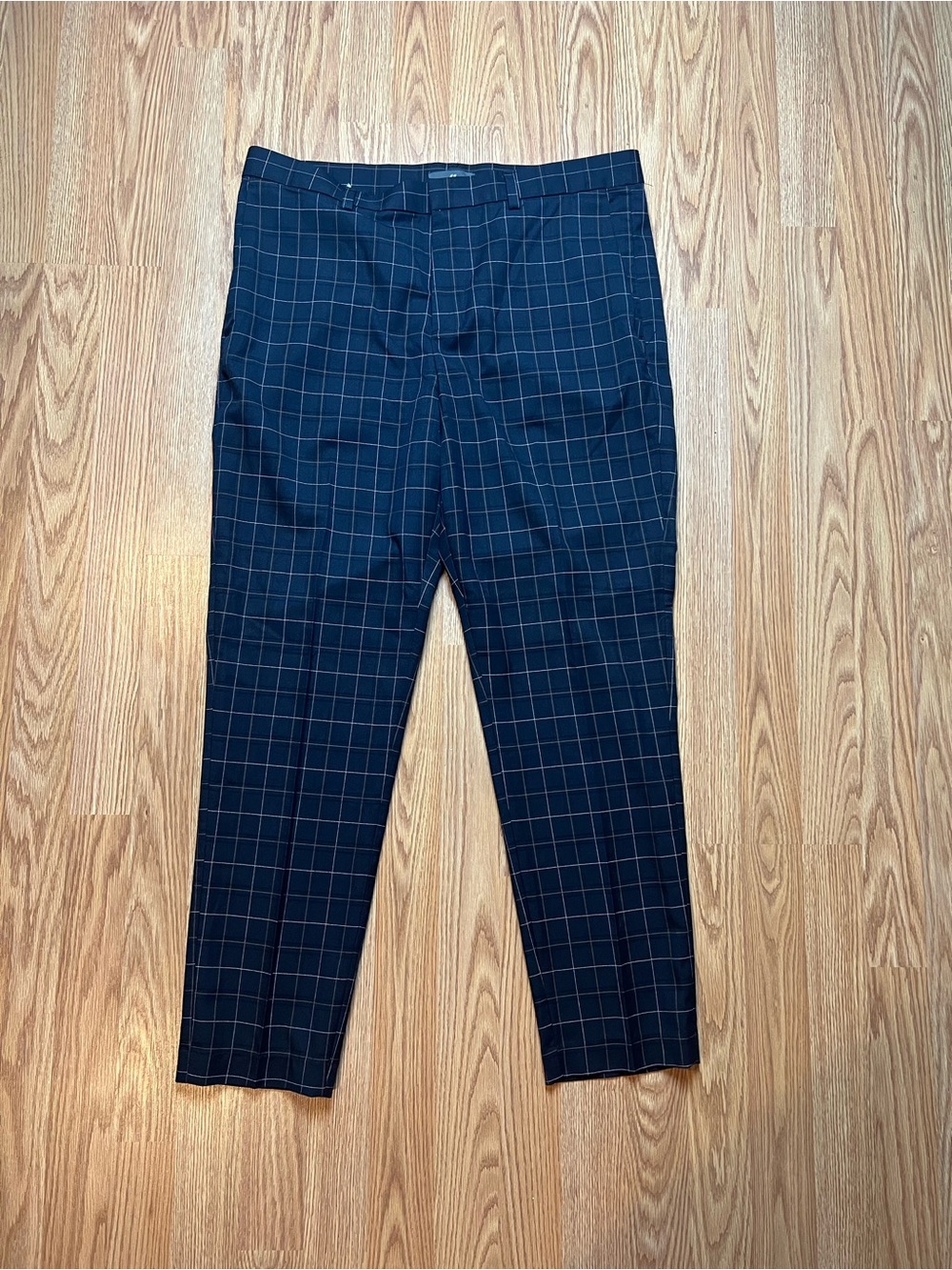 Men's H&M Navy Plaid Windowpane Slim Fit Dress Pants Size 34